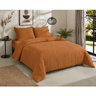 Parure de lit complète 260 x 240 cm gaze de coton – 2 taies 63x63 cm + drap housse 160x200 cm Caramel
