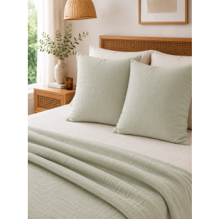 Lot de 2 Taies d’Oreiller 60 x 60 cm – Double Gaze de Coton – GAÏA Vert d'eau
