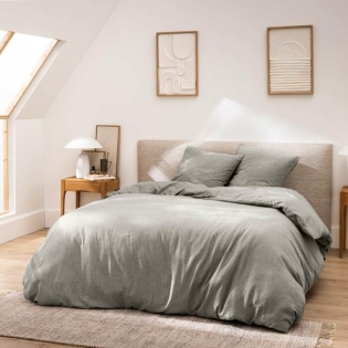 Parure de lit 3 pièces 240 x 220 cm en fils teints lavés unis – Meline Anthracite (60 fils) sur Mon Linge de Maison Parure de lit 3 pièces 240 x 220 cm en fils teints lavés unis – Meline Anthracite (60 fils)