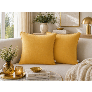 Lot de 2 coussins 45 x 45 cm gaze de coton Safran – Déhoussables zip – Passepoil