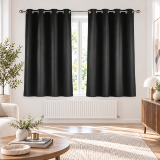 Lot de 2 rideaux petite hauteur à œillets 140 x 180 cm tamisants unis Noir Essentiel