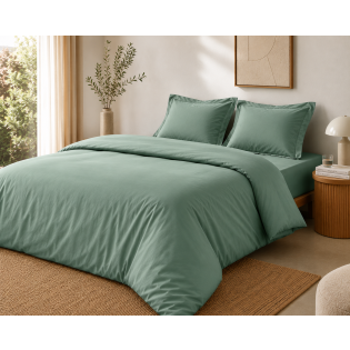 Pack complet housse de couette percale 78 fils pour lit 140 x 190 cm Tilleul