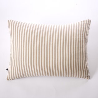 Taie d’oreiller LIVIA 50 x 70 cm – Double gaze de coton rayée – Ficelle sur Mon Linge de Maison Taie d’oreiller LIVIA 50 x 70 cm – Double gaze de coton rayée – Ficelle