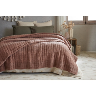 Couvre-lit 240 x 260 cm ALIX en coton jacquard - Terracotta sur Mon Linge de Maison Couvre-lit 240 x 260 cm ALIX en coton jacquard - Terracotta