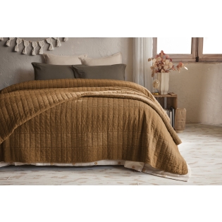 Couvre-lit 240 x 260 cm ALIX en coton jacquard - Camel sur Mon Linge de Maison Couvre-lit 240 x 260 cm ALIX en coton jacquard - Camel