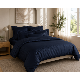 Housse de Couette 240 x 220 cm Prestige 120 Fils/cm² Satin de Coton Bleu Velours