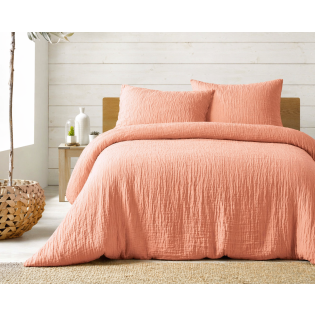 Parure de lit complète 240 x 220 cm gaze de coton – 2 taies 63x63 cm + drap housse 140x190 cm Rose