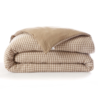 Housse de couette réversible 260 x 240 cm gaze de coton tissée teinte VICKIE – Ficelle