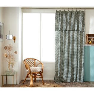 Rideau Ajustable 140 x 300 cm Double Gaze de Coton Vichy VICKIE – Romarin