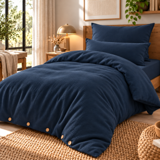 Pack housse de couette 140 x 200 cm + drap housse 90 x 190 cm flanelle Minuit
