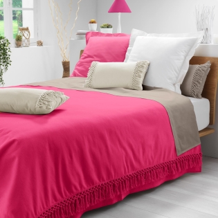  Couvre-lit 1 personne 180 x 220 cm – Coton uni à franges SALMA Framboise