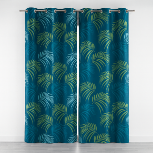 Lot de 2 rideaux à œillets 140 x 260 cm – Imprimé Végétal Bleu
