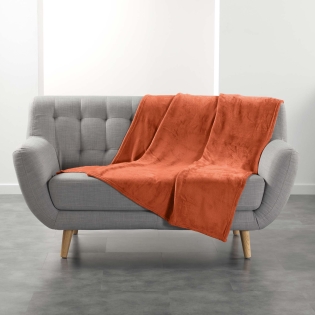 Plaid 125 x 150 cm flanelle unie – FLANOU – Terracotta