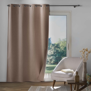 Rideau à œillets 135 x 260 cm – 100% occultant – Tissu chambray uni – Noisette