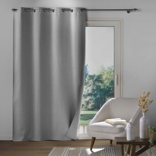 Rideau à œillets 135 x 260 cm – 100% occultant – Tissu chambray uni – Gris