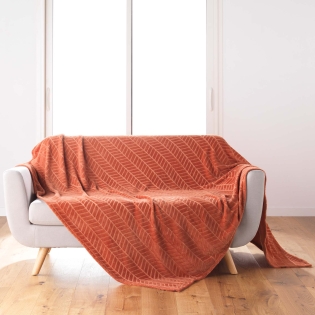  Plaid 180 x 220 cm en flanelle relief uni – Modèle ARYA – Coloris Terracotta