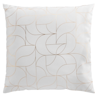 Coussin déhoussable 60 x 60 cm – Polyester imprimé métallisé – Louxor Blanc/Or