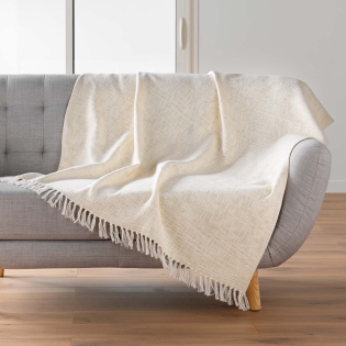 Plaid 125 x 150 cm – ZIGGY – Coton/Polyester avec fils métallisés – Franges déco