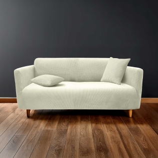  Housse de canapé extensible 225 x 245 x 60 cm – Polyester gaufré uni – Modèle SACHA Blanc