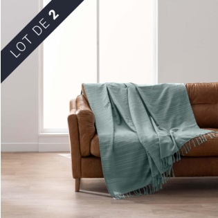Lot de 2 plaids LILIA 180 x 220 cm – 100 % coton – Plaid à franges sauge