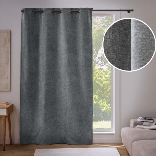 Rideau occultant à œillets 135 x 260 cm Velouris Anthracite effet velours sur Mon Linge de Maison Rideau occultant à œillets 135 x 260 cm Velouris Anthracite effet velours