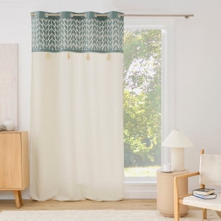 Rideau à œillets 140 x 240 cm coton/polyester jacquard pompons TIKITA