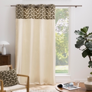 Rideau à œillets 140 x 240 cm – Velours uni + top dévoré TOPIC Kaki