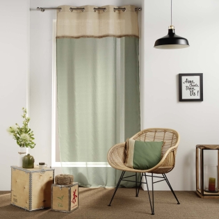 Voilage à œillets 140 x 240 cm – Voile sablé & jute – Greenybel Vert sur Mon Linge de Maison Voilage à œillets 140 x 240 cm – Voile sablé & jute – Greenybel Vert