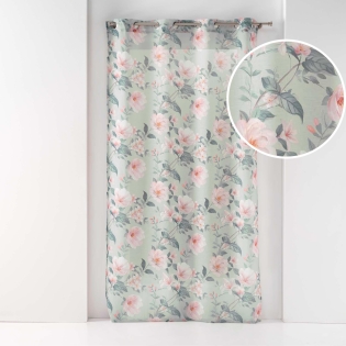 Voilage à œillets 140 x 240 cm – voile sable – imprimé Alissia – menthe sur Mon Linge de Maison Voilage à œillets 140 x 240 cm – voile sable – imprimé Alissia – menthe