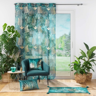 Voilage à œillets 140 x 280 cm voile sable imprimé métallisé Ornella émeraude sur Mon Linge de Maison Voilage à œillets 140 x 280 cm voile sable imprimé métallisé Ornella émeraude