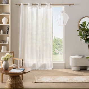 Voilage à œillets 140 x 260 cm Zaho — voile tissé crash fil chenille Blanc sur Mon Linge de Maison Voilage à œillets 140 x 260 cm Zaho — voile tissé crash fil chenille Blanc