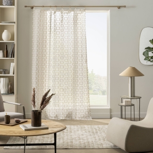 Voilage à anneaux 140 x 240 cm Tetris — voile sable fils métallisés dorés