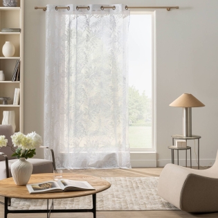 voilage à oeillets 140 x 280 cm maille ysora — blanc motif feuillage grande hauteur sur Mon Linge de Maison voilage à oeillets 140 x 280 cm maille ysora — blanc motif feuillage grande hauteur