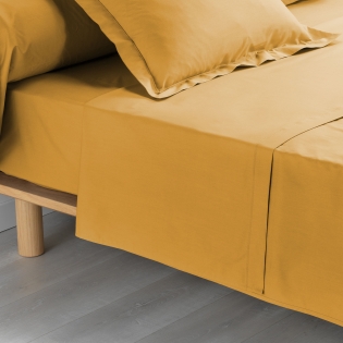 Drap plat 2 personnes 240 x 300 cm – Percale de coton 78 fils – Miel