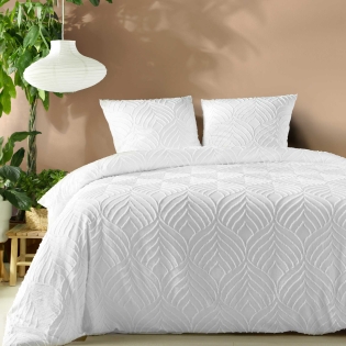 Parure de lit 3 pièces 240x220 cm – Microfibre unie effet tufté – TUFTEE HELTIE blanc
