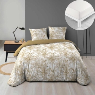 Pack Dune 240 x 220 cm – Housse de Couette Microfibre + Drap Housse Blanc 140x190 cm