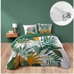 Pack housse de couette 240 x 220 cm FLORIDA coton 42 + drap housse 140 x 190 cm blanc sur Mon Linge de Maison Pack housse de couette 240 x 220 cm FLORIDA coton 42 + drap housse 140 x 190 cm blanc