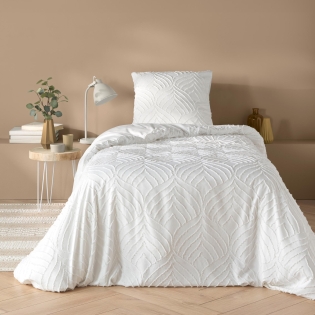 Parure 2 pièces 140 x 200 cm microfibre unie tuftee – Heltie blanc