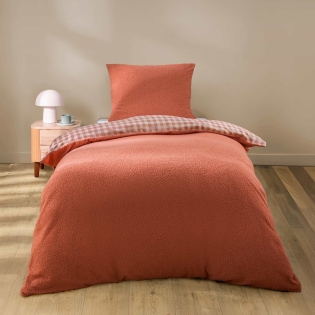 Parure de lit 2 pièces 140 x 200 cm bouclette unie PILOU Terracotta