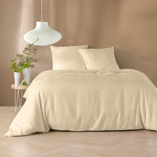 Parure de lit  240 x 220 cm – Microfibre unie gaufrée ABELIA Naturel