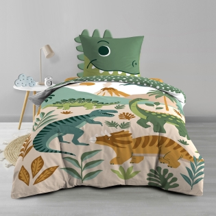 Parure de lit enfant KIDINO 140 x 200 cm – Coton 42 fils – Dinosaures