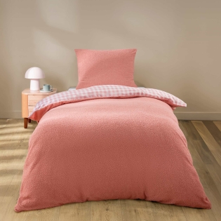 Parure de lit 2 pièces 140 x 200 cm bouclette unie PILOU Rose
