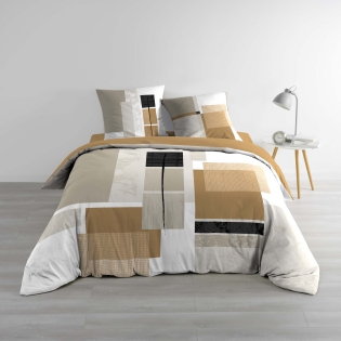 Parure de lit 3 pièces 240 x 220 cm QUADRO Miel – Imprimé géométrique sur Mon Linge de Maison Parure de lit 3 pièces 240 x 220 cm QUADRO Miel – Imprimé géométrique