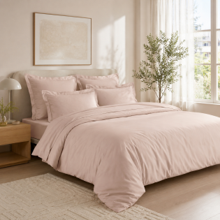 Housse de Couette 240 x 220 cm Prestige 120 Fils/cm² Satin de Coton Rose Blush