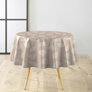 Nappe ronde Ø160 cm PVC imprimé – Finition biais – Feuillys Blanc