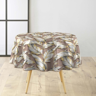 Nappe ronde Ø160 cm PVC imprimé – Finition biais – Paillettes Ebany Choco