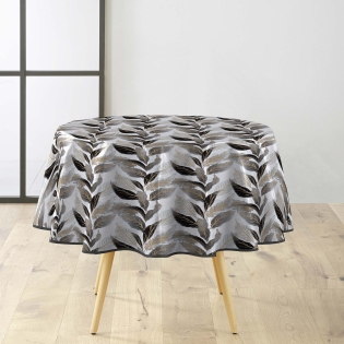 Nappe ronde Ø160 cm PVC imprimé – Finition biais – Métallisé Oralia sur Mon Linge de Maison Nappe ronde Ø160 cm PVC imprimé – Finition biais – Métallisé Oralia