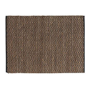 Tapis rectangle 120 x 170 cm – Jute et polycoton – Motif Zigzag noir et naturel