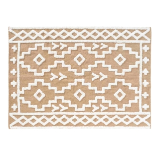 Tapis rectangle 120 x 170 cm – Jute et coton – Modèle Medine – Motif ethnique relief blanc
