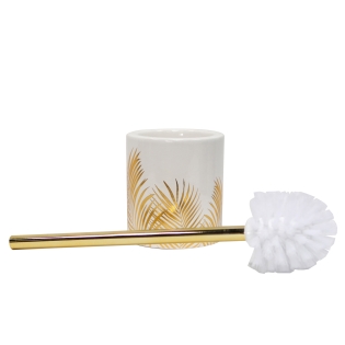 Brosse wc (0) 10.6 x ht 40 cm ceramique imprimee or orbella Blanc